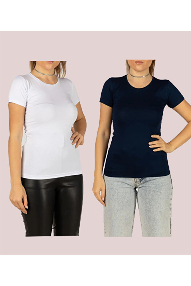 Women's Short Sleeve Crew Neck Stretch Fabric Stretchy Bodysuit (2 Pieces)