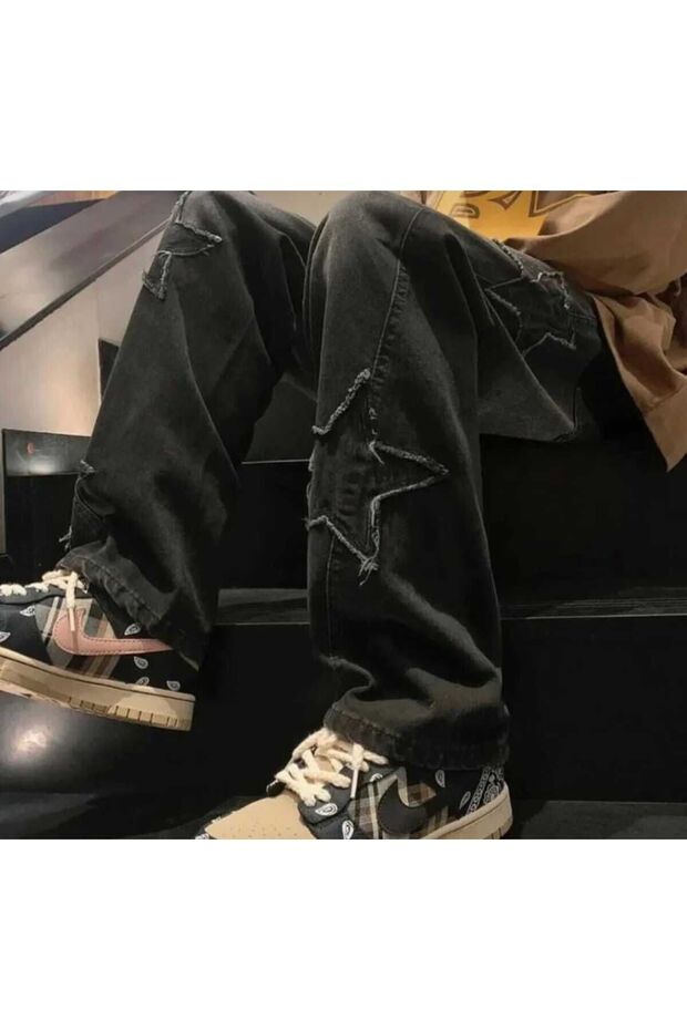 Star Printed Pyramid Baggy Fit Jean