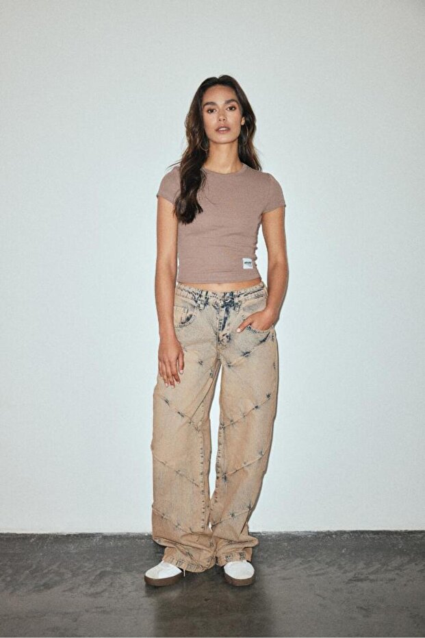 Baggy Jeans with Faded Effect and Stitching Detail