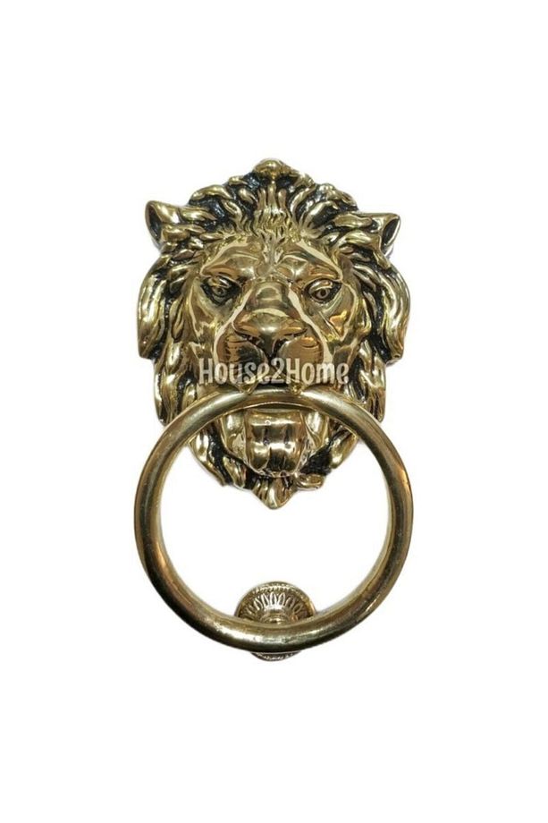 Pirinç Aslan Kapı Tokmağı, Tak Tak, Eskitme Sarı - 1