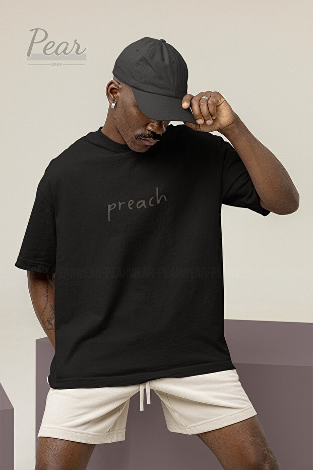 تي شيرت كبير الحجم مطبوع عليه Preach للجنسين
