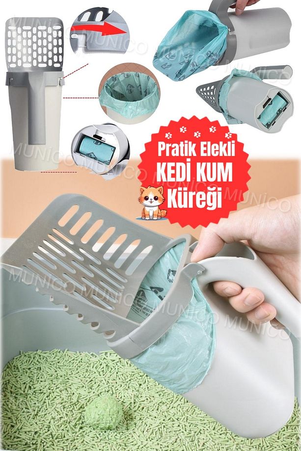 1 Dakikada Kedi Kumu Temizleme Dışkı Toplama Poşet Hazneli Kürek Temizlik Aparatı Küreği Kepçe - 8