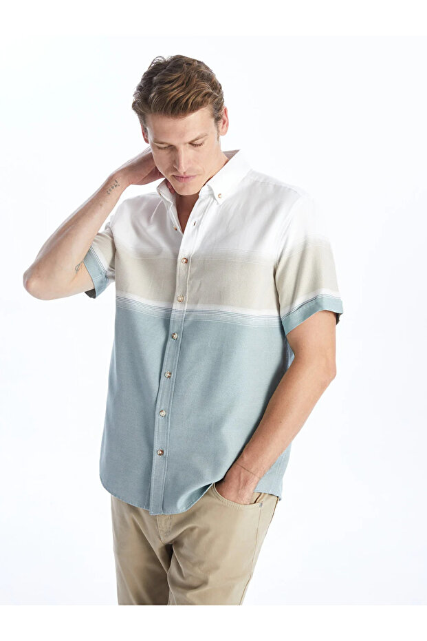 AYMİRA SHIPS BY STORE!!STYLISH Classic Regular Fit Short Sleeve Striped Men's Shirt