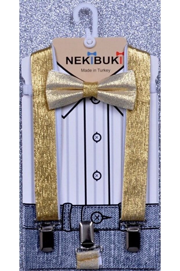 Men's Yellow Gold Trousers Suspender Bow Tie Set 1-9 Years