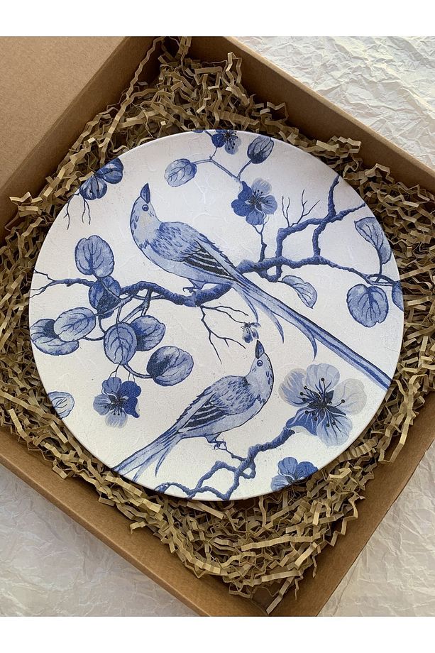 Blue Blanc Kuş Desenli Duvar Tabağı Dekoratif Bahçe Balkon Mutfak Salon Duvar Süsü No:200 - 4