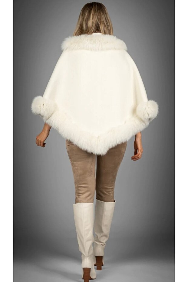 Beyaz Kaşmir Panço - 5