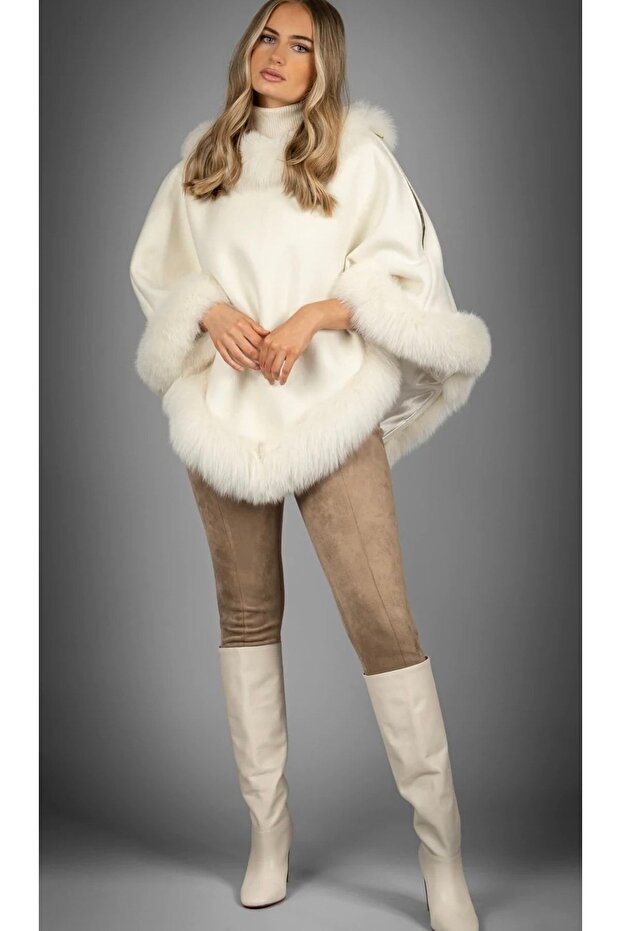 Beyaz Kaşmir Panço - 1