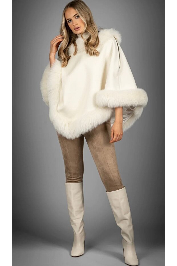 Beyaz Kaşmir Panço - 2