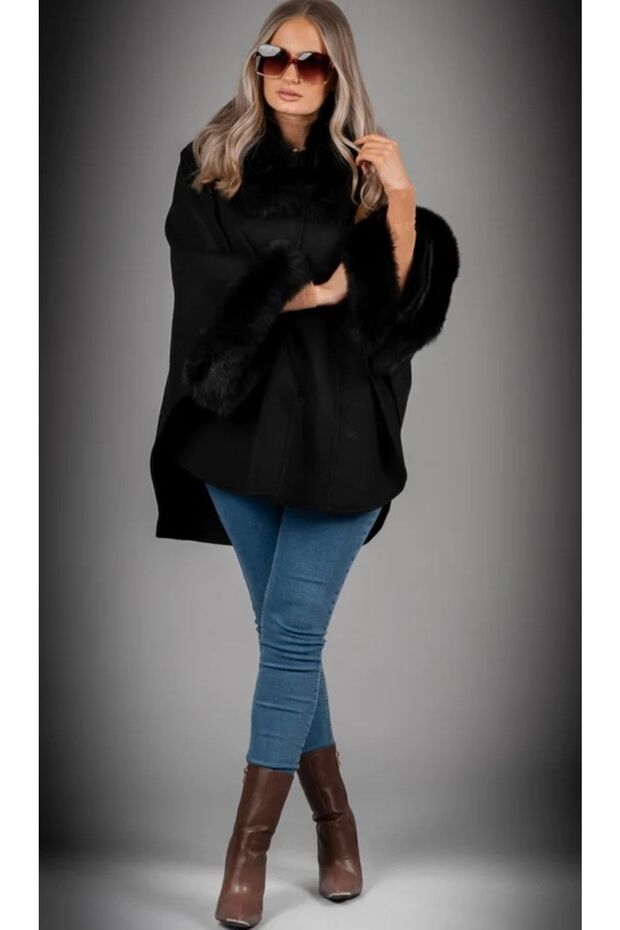 Siyah Kaşmir Panço - 5