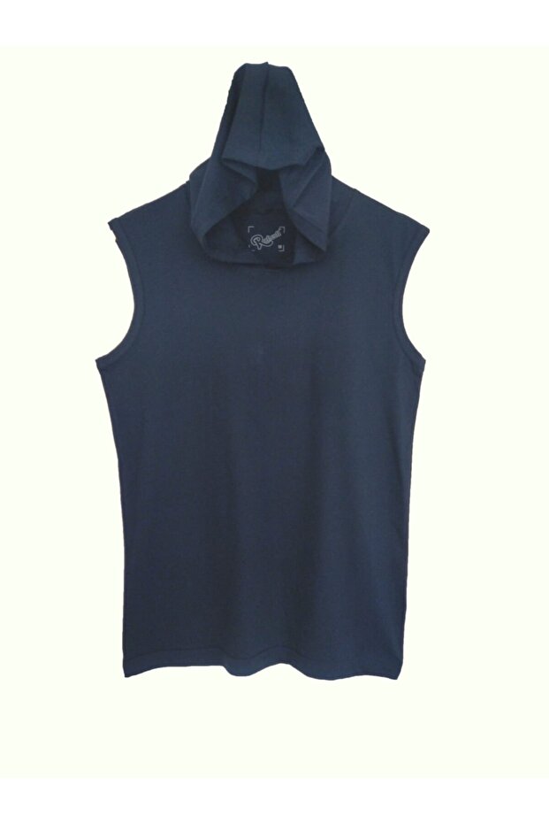 Unisex Navy Blue Basic Hooded Sleeveless T-shirt