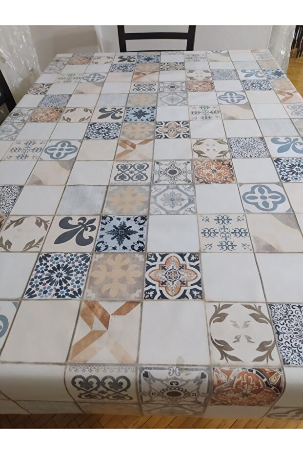 Pvc Tablecloth Beige Floor Square Patterns - 2