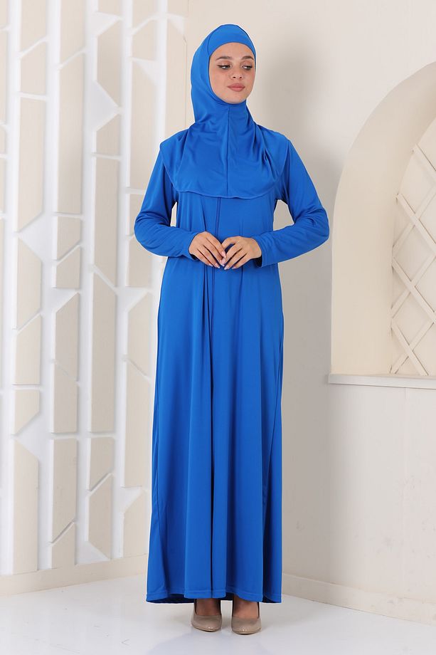 Tek Parça Fermuarlı Pratik Namaz Elbisesi Indıgo - 3
