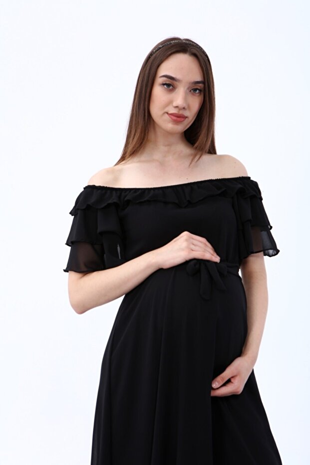 Guler, Rochie Sifon Neagra - 2