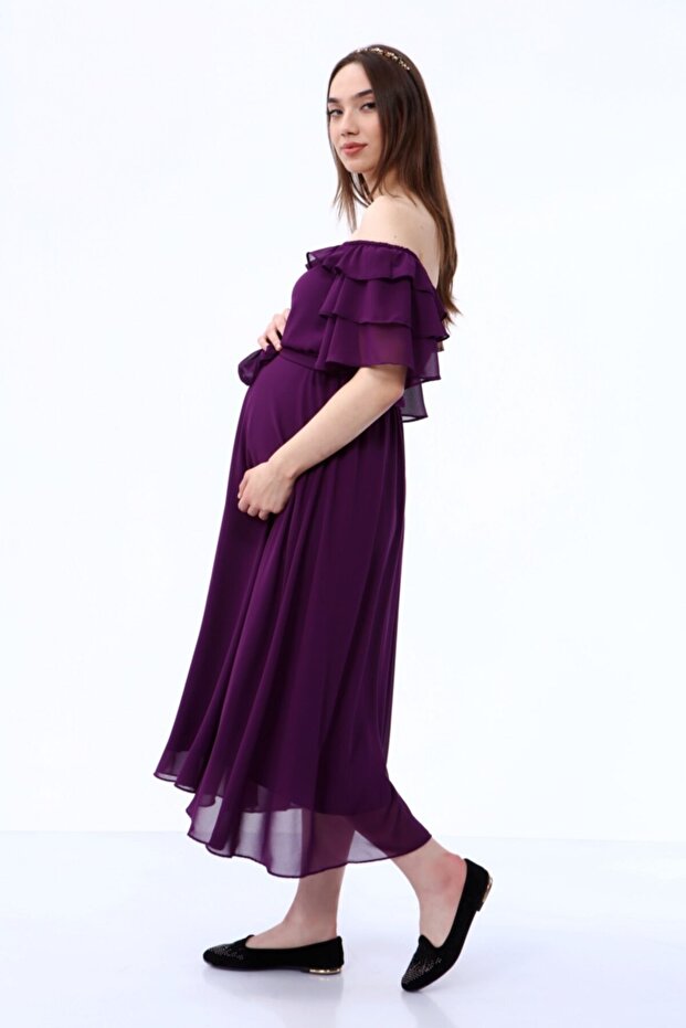 Yaka, Şifon, Mürdüm Elbise - 2