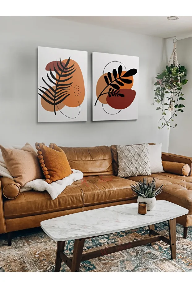 2li Set Boho Bohem Bohe Retro Art Soyut Tablo Dekoratif Kanvas Tablo Canvas Tablolar Soyut Tablolar - 1