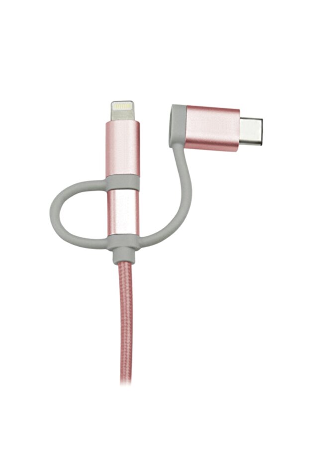 3in1 1 Mt Iphone Type-c Micro Usb Örgü Şarj Kablosu Pembe - 1