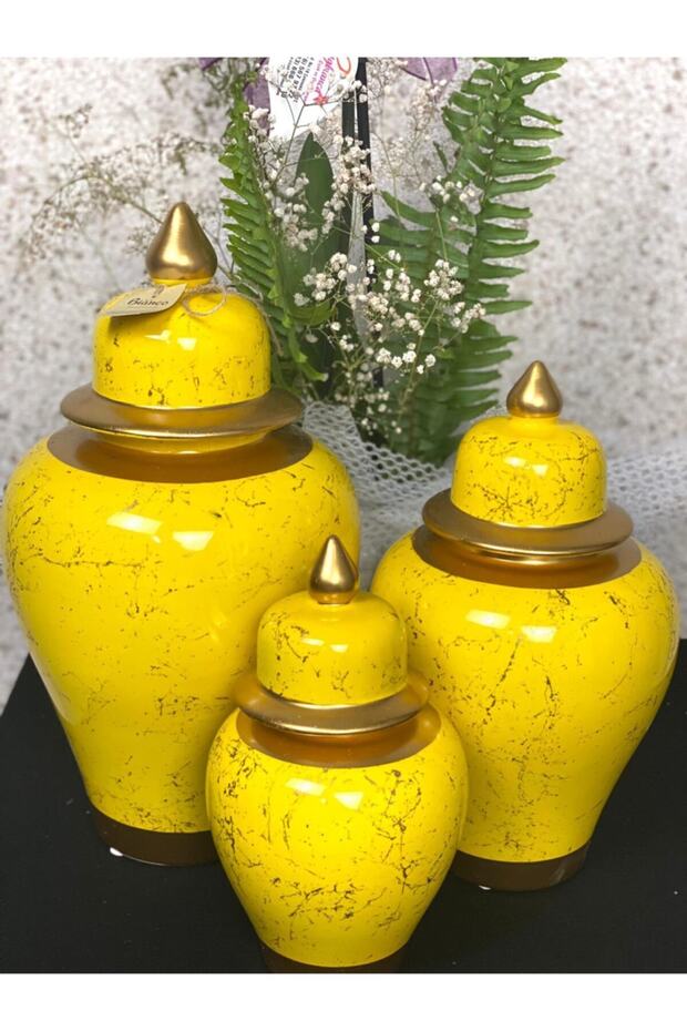 3 Lü Şah Küp Set Sarı Mermer Desenli - 2