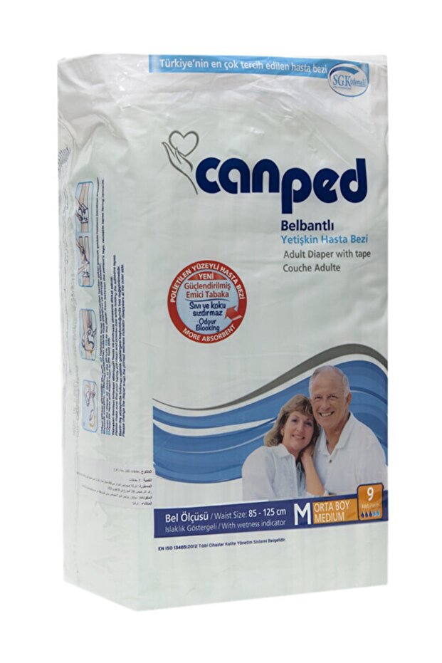 Patient Diapers Adult Waist-Taped Polyethylene M-Medium Size 9 Pieces Economical Pack