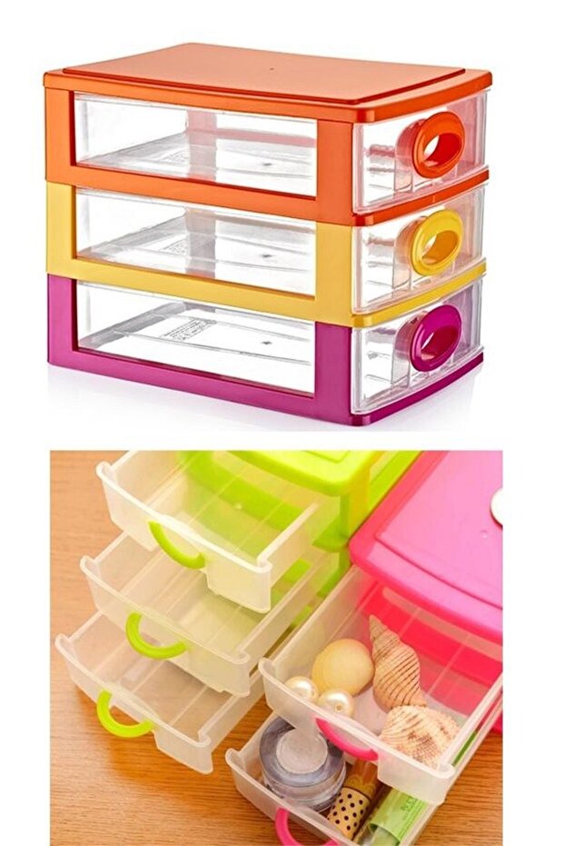 3 Drawer Organizer Box Color Light Green-purple-yellow