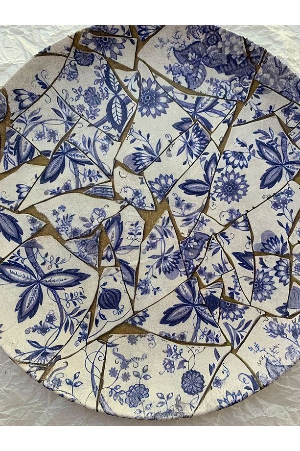 Blue Blanc Çiçek Desenli Duvar Tabağı Dekoratif Bahçe Balkon Mutfak Salon Duvar Süsü No:192 - 3