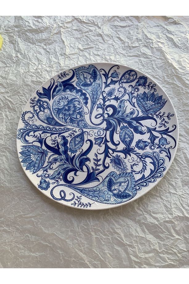 Blue Blanc Ebruli Desenli Duvar Tabağı Dekoratif Bahçe Balkon Mutfak Salon Duvar Süsü No:195 - 3