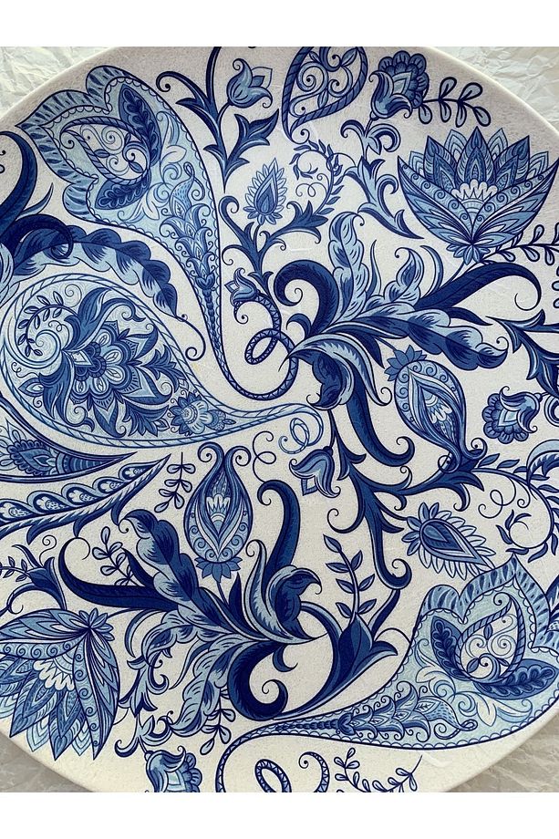 Blue Blanc Ebruli Desenli Duvar Tabağı Dekoratif Bahçe Balkon Mutfak Salon Duvar Süsü No:195 - 4