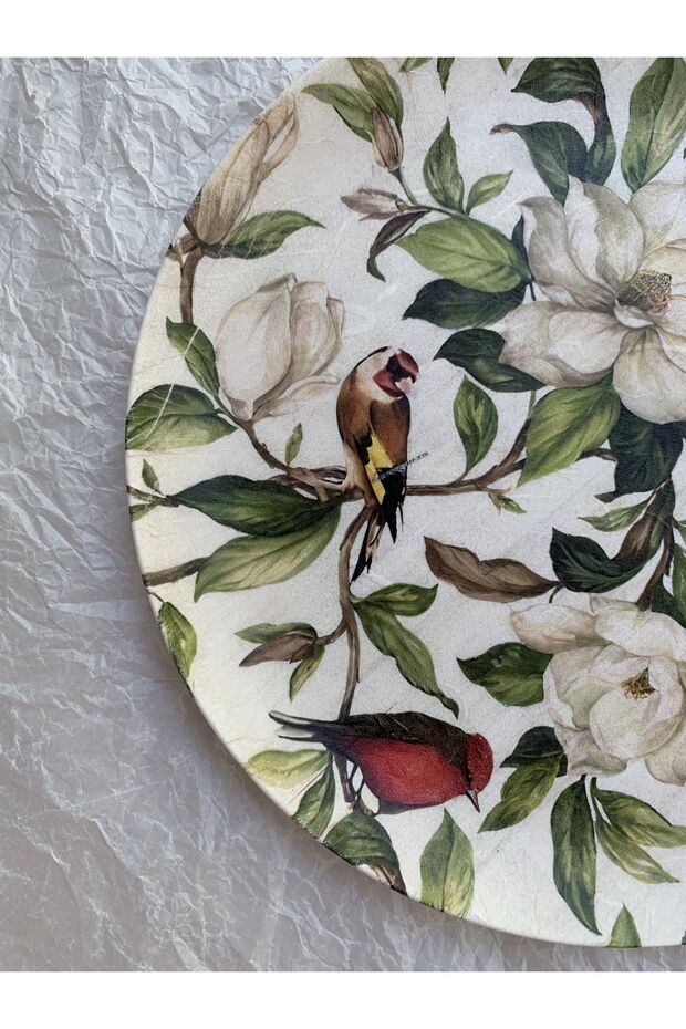 Bordo Kuş Desenli Çiçekli Duvar Tabağı Dekoratif Bahçe Balkon Mutfak Salon Duvar Süsü No:169 - 5