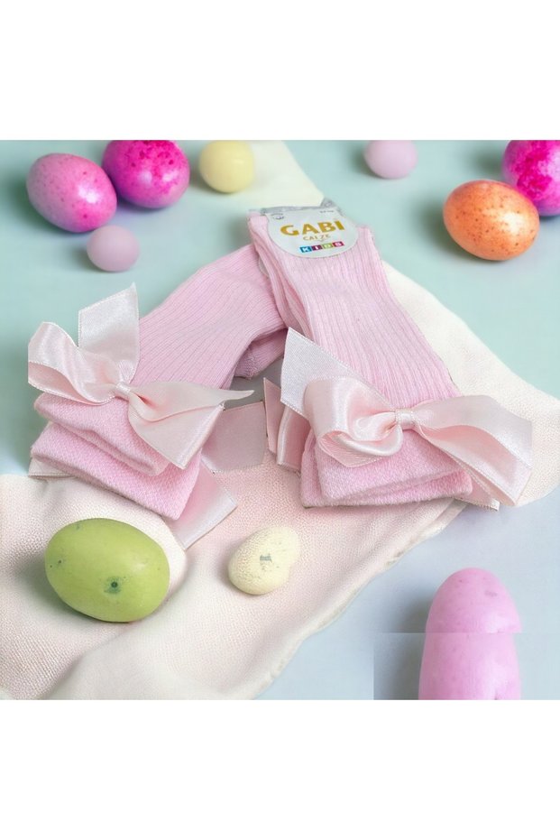 Girls' Below-Knee Cotton Socks with Mesh Ribbon Detail