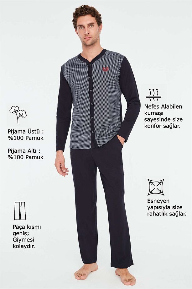 - Erkek Lacivert Boydan Patlı Pijama Takımı - 4