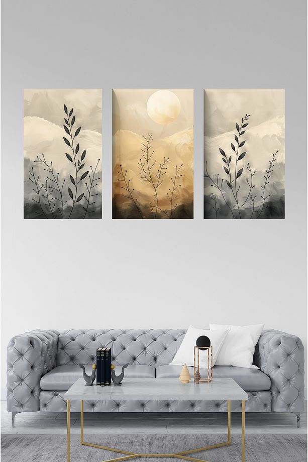 Statik Tutunma Özellikli Çiçek Yaprak Desen Tablo Poster  35 x 50cm 3'lü Model 1 - 1