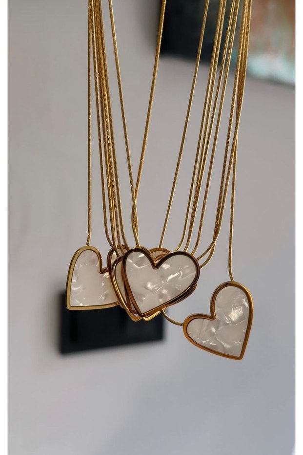 Steel Pearlescent Big Heart Necklace
