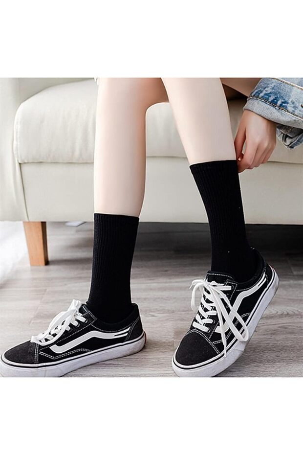 4-Piece White Black Striped Plain Mixed Tennis Socks - Unisex