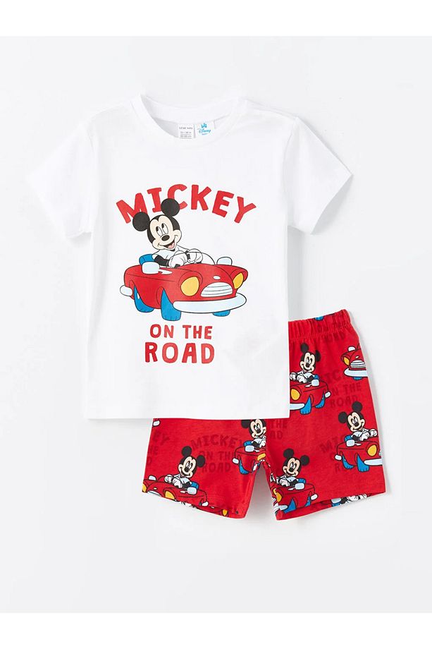LCW baby Bisiklet Yaka Kısa Kollu Mickey Mouse Baskılı Erkek Bebek Şortlu Pijama Takımı - 1