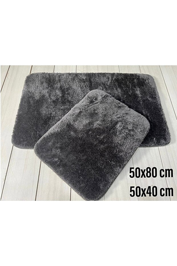 2 Piece Bathroom Rug Plush Post Carpet Gray