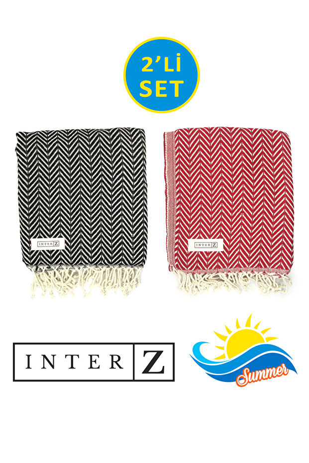 Set of 2 Pestemal Beach Towels, 100% Cotton, Xxl 100x180cm, Marmaris