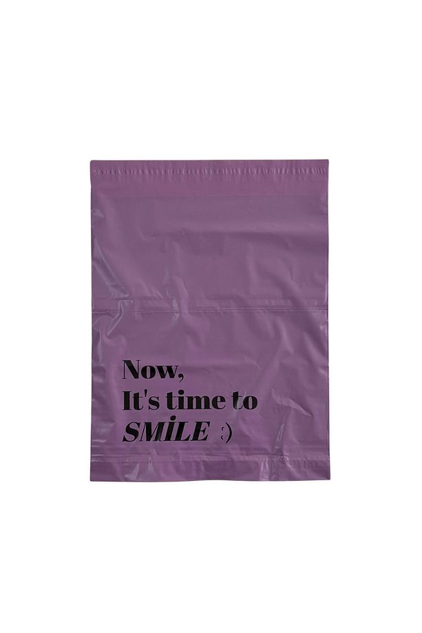 Cepli Renkli Kargo Poşeti - 25x30 Cm - Lila - 100 Adet - 'now, It's Time To Smile :)' Baskılı - 1