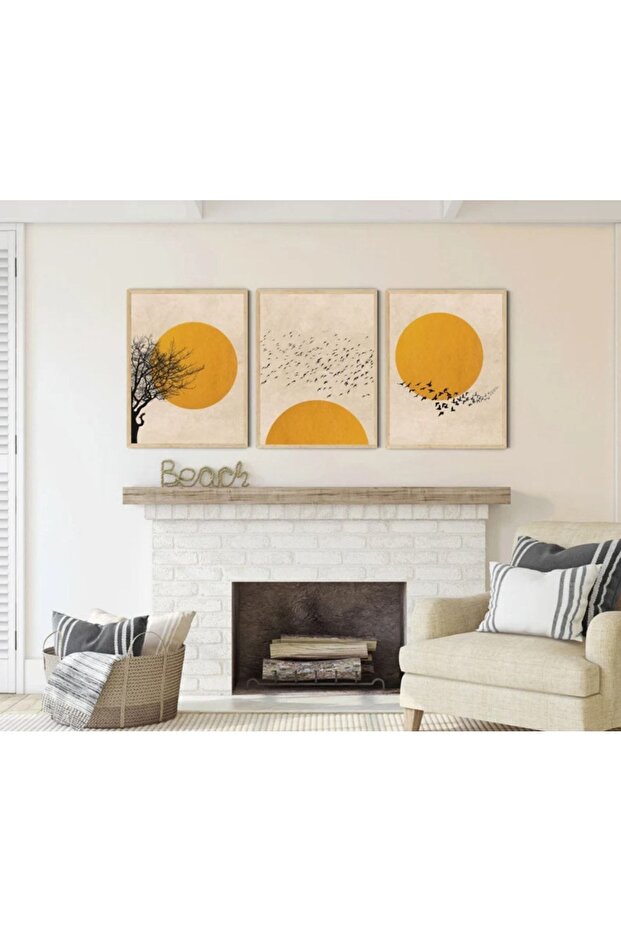 Minimalist 3-Piece Painting with Wooden Frame Qmrc