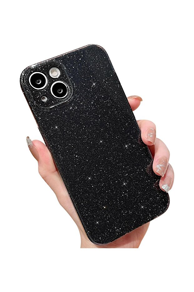 iPhone 13-14 Compatible Case Silvery Thin Shockproof Silicone Glossy Case Soft Cover Black