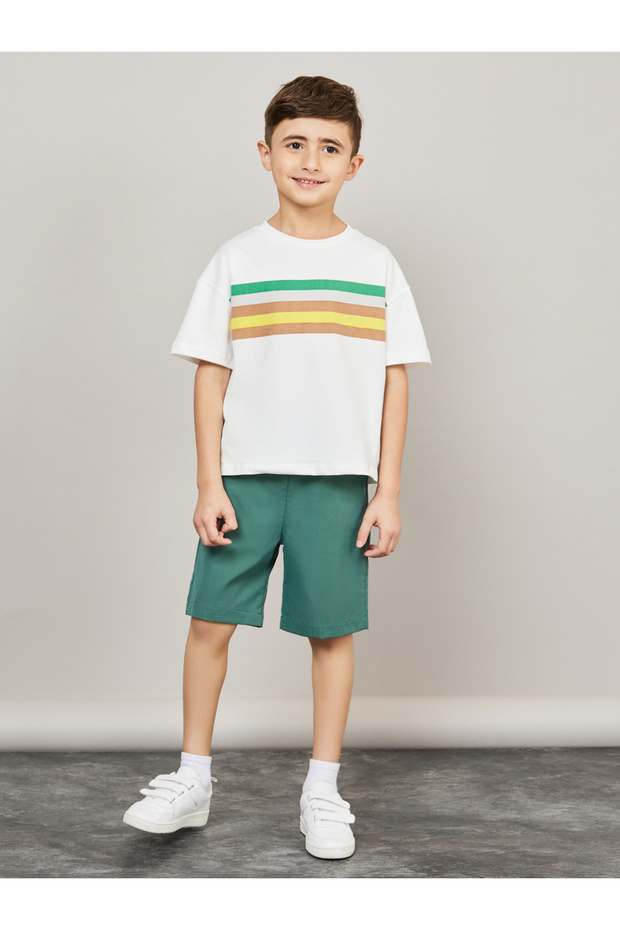 Colorblock Print T-Shirt with Short Sleeves & Shorts Set