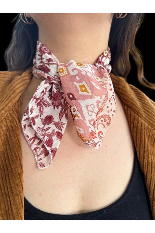Patterned Plum Floral Chiffon Scarf 45X45 Hair, Bag, Wrist, Neck Accessory