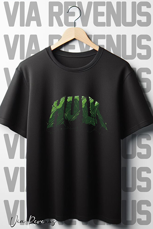 Printed Oversize Wide Fit Crew Neck Black Tshirt