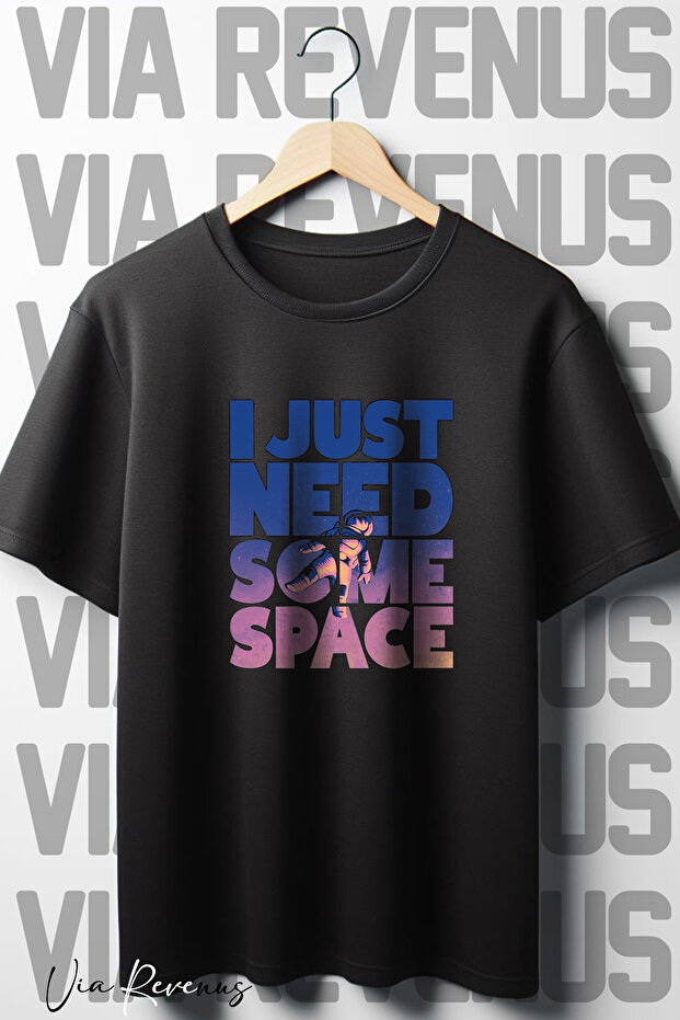 I Just Need Some Space Printed Oversized Wide Fit Crew Neck Black T-shirt