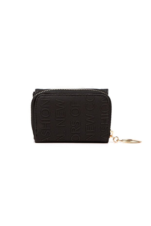 Mini Women's Wallet with Zipper Cover, Text Patterned Credit Card Women's Wallet