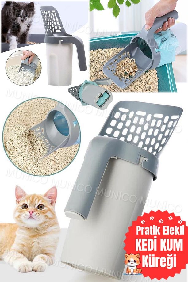 1 Dakikada Kedi Kumu Temizleme Dışkı Toplama Poşet Hazneli Kürek Temizlik Aparatı Küreği Kepçe - 5