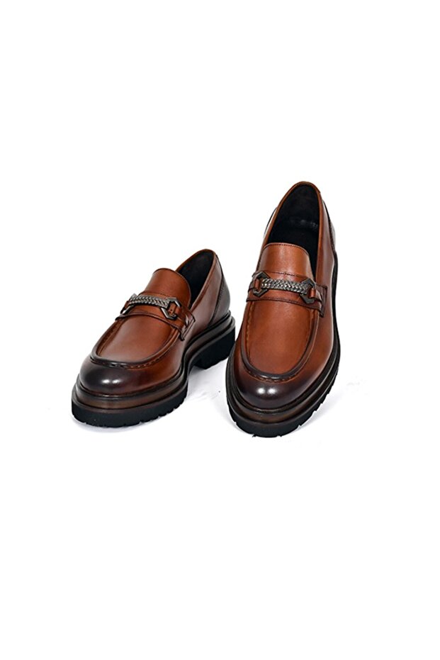 TNL 3042 Tan Antique Leather Eva Sole Loafer Model Men's Shoes