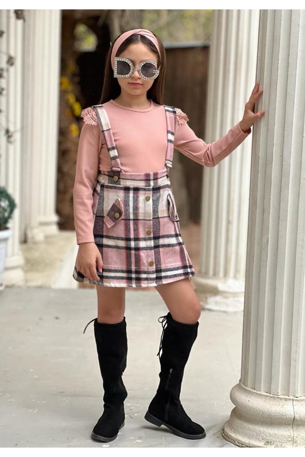 Girl's Top Corded Knitted Bady-bottom Skirt Lumberjack Fabric Salopet Skirt Suit