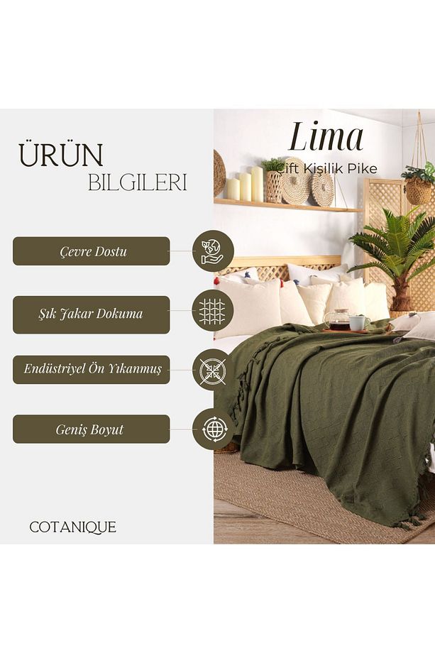 Lima Pamuklu Çift Kişilik Pike 200x220 Çok Amaçlı Örtü Çift Kişilik Koltuk Örtüsü - 3