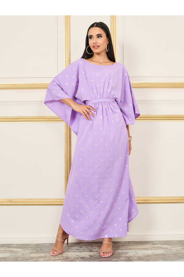 Embroidered Batwing Sleeves Self Tie Up Kaftan