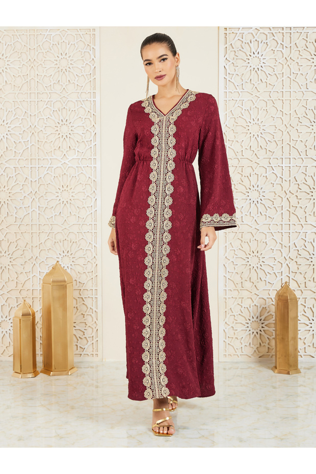Jacquard Embroidered Lace Knit Kaftan