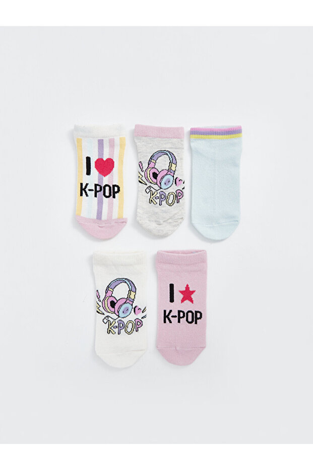 جوارب LCW K-pop للفتيات منقوشة، عبوة من 5 قطع